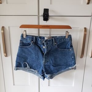 Everlane Cheeky Women's 26 Distressed Blue Jean Shorts Button Front